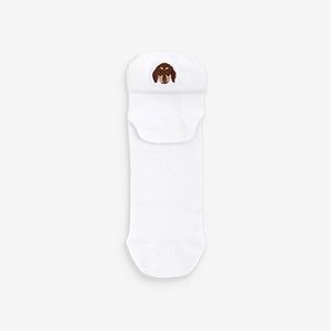 White/Dogs Embroidered Motif Trainers Socks 4 Pack