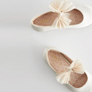 Ivory Cream Bow Stain Resistant Satin Bridesmaid Ballet Shoes