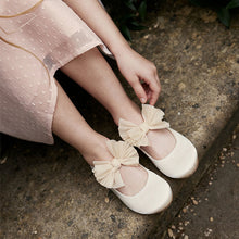 Load image into Gallery viewer, Ivory Cream Bow Stain Resistant Satin Bridesmaid Ballet Shoes
