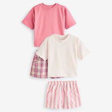 Load image into Gallery viewer, Pink/Cream Woven Check 100% Cotton Pyjamas 2 Pack (4-7yrs)
