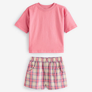 Pink/Cream Woven Check 100% Cotton Pyjamas 2 Pack (4-7yrs)