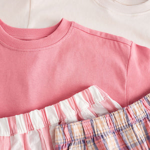 Pink/Cream Woven Check 100% Cotton Pyjamas 2 Pack (4-7yrs)