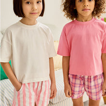 Load image into Gallery viewer, Pink/Cream Woven Check 100% Cotton Pyjamas 2 Pack (4-7yrs)
