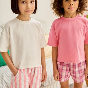 Pink/Cream Woven Check 100% Cotton Pyjamas 2 Pack (4-7yrs)