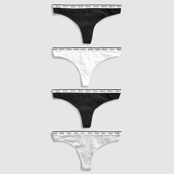 Monochrome Thong Cotton Rich Logo Knickers 4 Pack