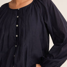 Load image into Gallery viewer, Navy Pleat Front Button Through Long Sleeve Blouse
