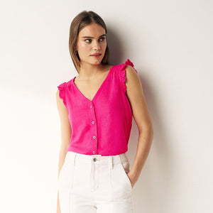 Pink Linen Blend Ruffle Sleeve Top