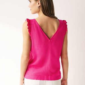 Pink Linen Blend Ruffle Sleeve Top