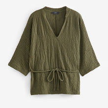 Load image into Gallery viewer, Khaki Green Long Sleeve Textured Tunic
