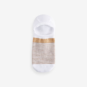 White/Oatmeal Sparkle Stripe Invisible Socks 4 Pack