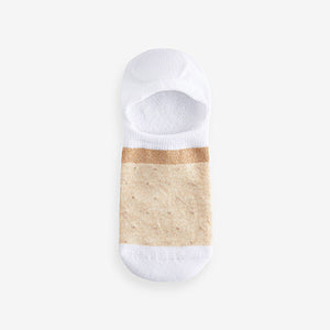 White/Oatmeal Sparkle Stripe Invisible Socks 4 Pack