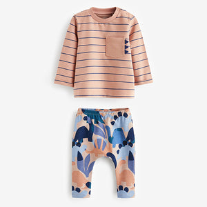 Blue/Brown Dinosaur Baby Top and Leggings 2 Piece Set