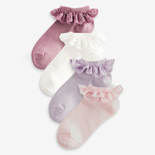 Load image into Gallery viewer, Pink Cotton Rich Ruffle Frill Trainer Socks 4 Pack
