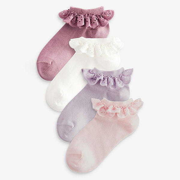 Pink Cotton Rich Ruffle Frill Trainer Socks 4 Pack