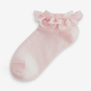 Pink Cotton Rich Ruffle Frill Trainer Socks 4 Pack