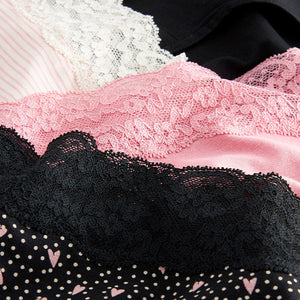 Black/Pink Heart Print High Leg Cotton and Lace Knickers 4 Pack