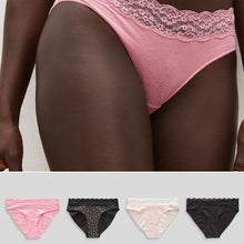 Load image into Gallery viewer, Black/Pink Heart Print High Leg Cotton and Lace Knickers 4 Pack
