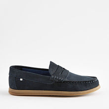 Load image into Gallery viewer, Navy Blue  Leather Slip-On Penny Loafers
