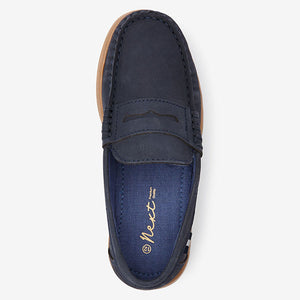 Navy Blue  Leather Slip-On Penny Loafers