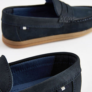 Navy Blue  Leather Slip-On Penny Loafers