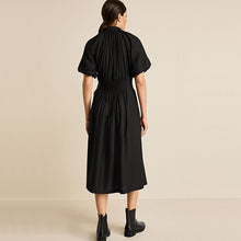 Load image into Gallery viewer, Black Puff Sleeve Midi Dress
