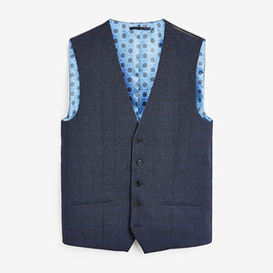 Mid Blue Check Suit Waistcoat