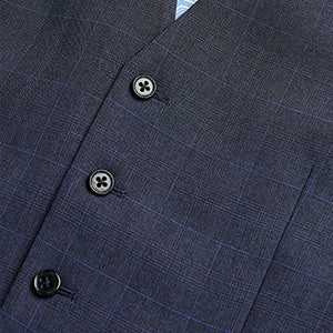 Mid Blue Check Suit Waistcoat