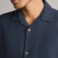 Load image into Gallery viewer, Navy Blue 100% Cotton Textured Waffle Short Sleeve Shirt
