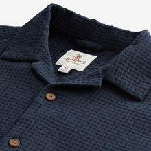 Load image into Gallery viewer, Navy Blue 100% Cotton Textured Waffle Short Sleeve Shirt
