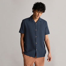 Load image into Gallery viewer, Navy Blue 100% Cotton Textured Waffle Short Sleeve Shirt
