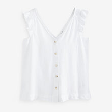 Load image into Gallery viewer, White Linen Blend Ruffle Sleeve Top
