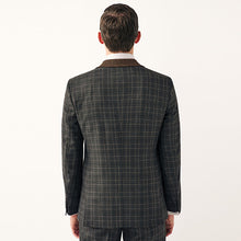 Load image into Gallery viewer, Charcoal Grey Tailored Fit Trimmed Check Suit Jacket
