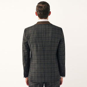 Charcoal Grey Tailored Fit Trimmed Check Suit Jacket