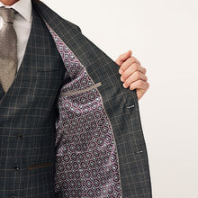 Load image into Gallery viewer, Charcoal Grey Tailored Fit Trimmed Check Suit Jacket
