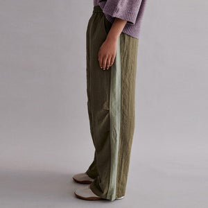 Khaki Green Side Stripe Pull On Track Pant Trousers