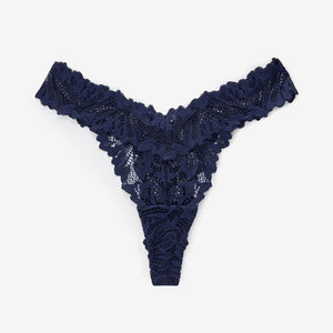 Navy Blue Thong Comfort Lace Knickers