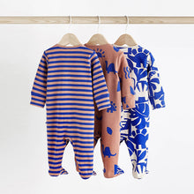 Load image into Gallery viewer, Cobalt Blue Dino Baby 100% Cotton Sleepsuits 3 Pack (0mths to 1.5-2yrs)
