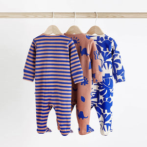 Cobalt Blue Dino Baby 100% Cotton Sleepsuits 3 Pack (0mths to 1.5-2yrs)