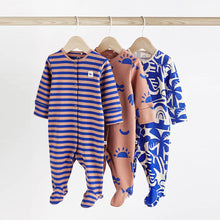 Load image into Gallery viewer, Cobalt Blue Dino Baby 100% Cotton Sleepsuits 3 Pack (0mths to 1.5-2yrs)
