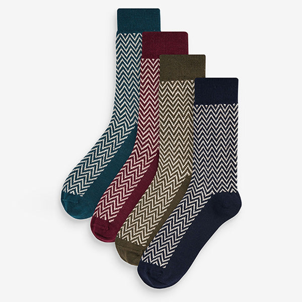 Zig Zag 4 Pack Pattern Heavyweight Socks