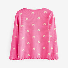 Load image into Gallery viewer, Bright Pink Rainbow Cotton Rich Long Sleeve Rib T-Shirt (3mths-6yrs)
