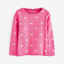 Load image into Gallery viewer, Bright Pink Rainbow Cotton Rich Long Sleeve Rib T-Shirt (3mths-6yrs)
