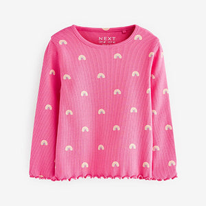 Bright Pink Rainbow Cotton Rich Long Sleeve Rib T-Shirt (3mths-6yrs)