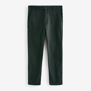 Green Dark Straight Fit Stretch Chinos Trousers
