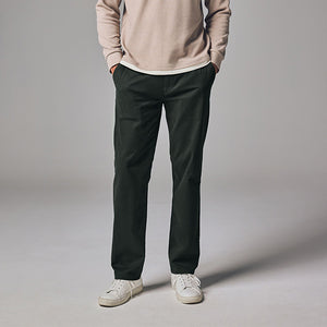 Green Dark Straight Fit Stretch Chinos Trousers