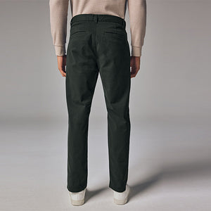 Green Dark Straight Fit Stretch Chinos Trousers