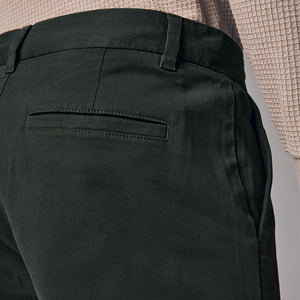 Green Dark Straight Fit Stretch Chinos Trousers