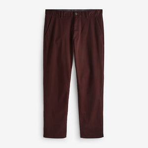 Burgundy Dark Straight Fit Stretch Chinos Trousers