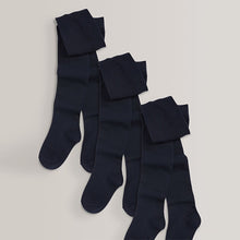 Load image into Gallery viewer, Navy Blue Regular Length 3 Pack Cotton Rich School Tights
