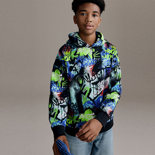 Multi 100% Cotton Graffiti Print Hoodie (3-12yrs)
